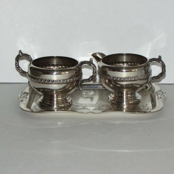Vintage VIKING Silverplate Creamer Sugar Bowl & Tray Set - Picture 2 of 9